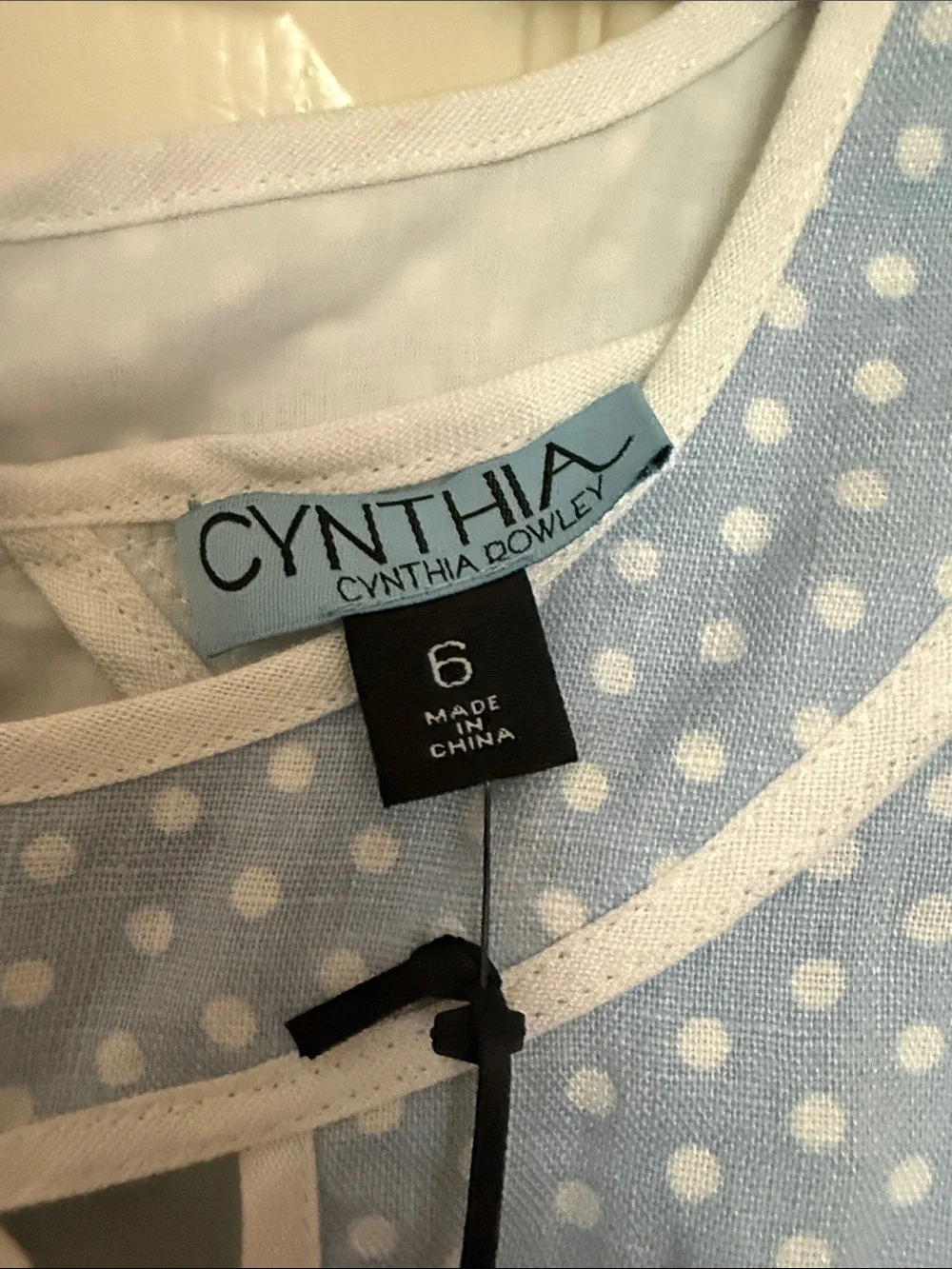 Cynthia Rowley light blue and white polka dot sleeveless A-line dress, size 6